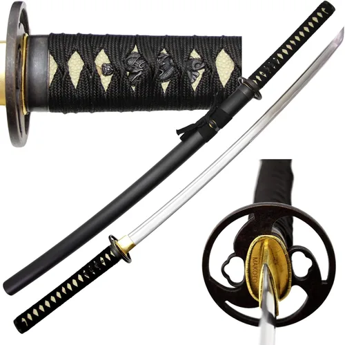 Vista 10 de MAKOTO Espada samurái negra de Katana afilada hecha a mano de 40 pulgadas