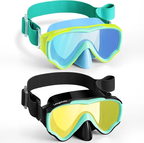 Vista 14 de VegoVia Gafas de natación para niños con cubierta para la nariz, antiempañamiento de visión amplia, máscara de natación transparente para niños