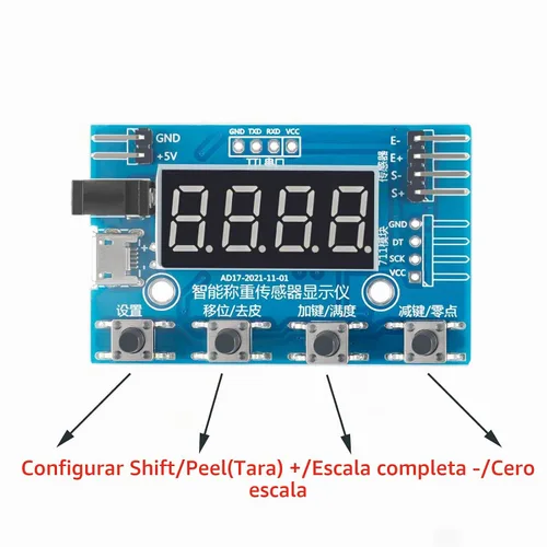 Vista 2 de HX711 Módulo de célula de carga digital, sensor de peso módulo A/D con pantalla Báscula de pesaje de 24 bits Smart Arduino Célula de carga Pantalla