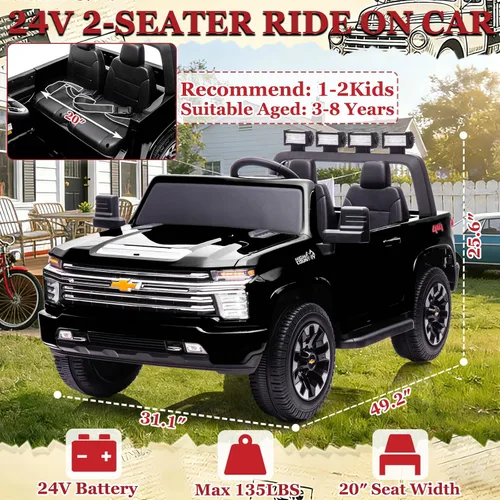 Vista 2 de NEWQIDA Coche eléctrico de 24 V para niños con control remoto, licencia Chevrolet Silverado HD, batería de 7ah, vehículo de juguete tipo Ride-on Azul