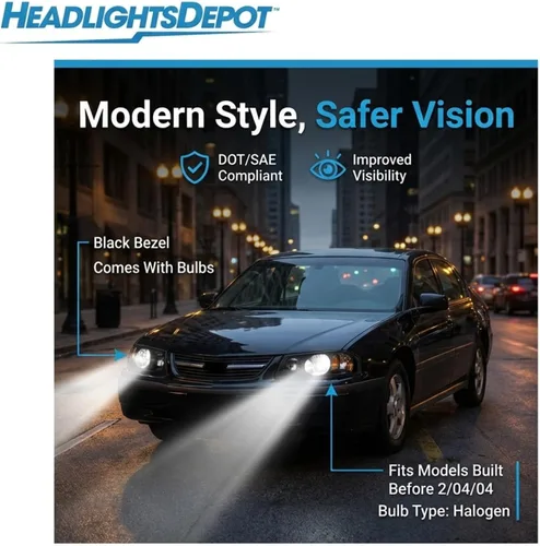 Vista 3 de HEADLIGHTSDEPOT Juego de faros halógenos compatible con Chevrolet Impala 2000-2004