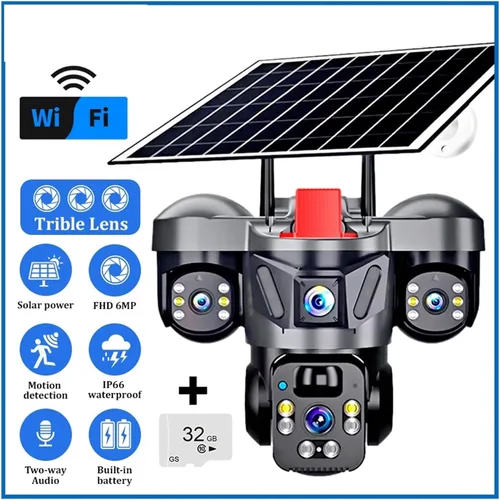 Vista 2 de Cámara de seguridad solar de triple lente Cámara WIFI y 32GB