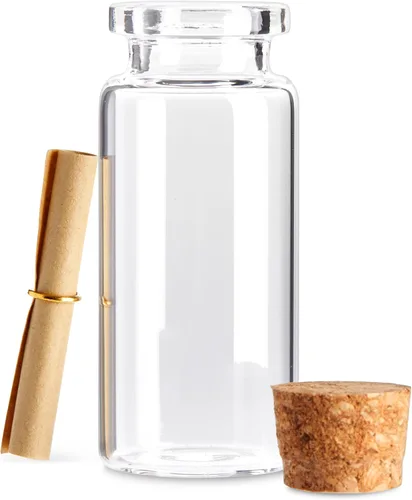 Vista 7 de Bright Creations Paquete de 48 botellas de vidrio pequeñas de corcho de 0.3 fl oz con mini pergaminos para cápsulas de tiempo, recuerdos de boda