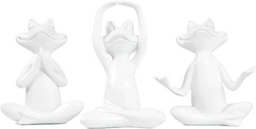 Vista 9 de Suoedd Juego de 3 figuras de rana negra para decoración de yoga, estatuas de yoga de rana para sala de estar moderna, mesa, oficina, estantería
