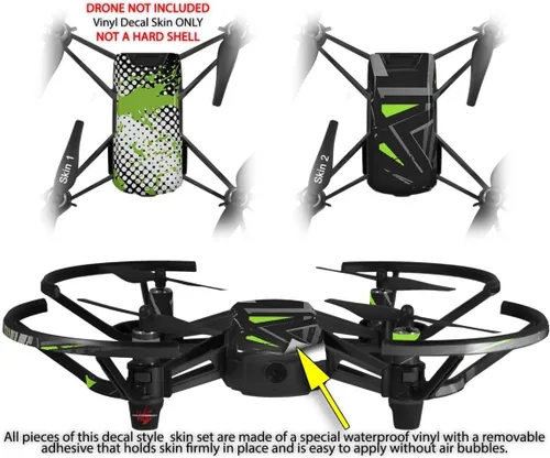 Vista 2 de Skin Decal Wrap 2 Pack para DJI Ryze Tello Drone Halftone Splatter Green White DRONE NO INCLUIDO