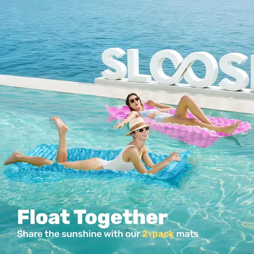 Vista 2 de SLOOSH Inflatable Pool Floats Raft,Floating Lounge for Adults,64x32 inch Swimming Mat Pool Mattress with Headrest,2 Pieces Float Air Mat for Summer