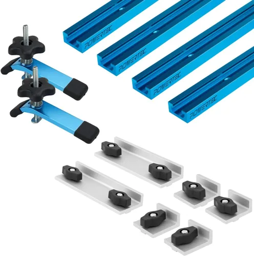 Vista 10 de POWERTEC 2 abrazaderas de sujeción ajustables, abrazadera de pista en T multiposicionable, abrazaderas de plástico reforzado con 20 pernos de acero