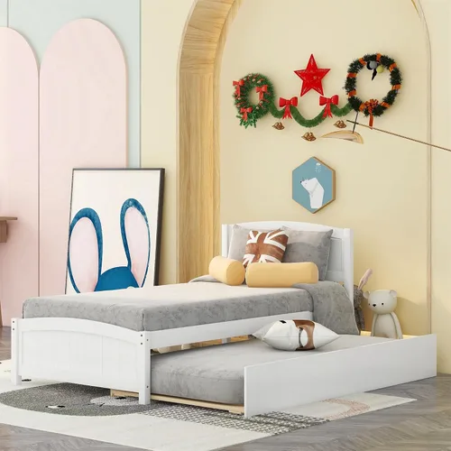 Vista 10 de Harper & Bright Designs Base de cama individual con nido, cama individual de madera con cabecero, cama de plataforma de tamaño individual con nido