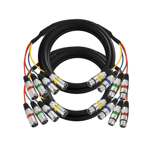 Vista 12 de Cables XLR Snake de 3 pies 4 colores, 4 canales macho a hembra XLR cable de micrófono Cable de conexión de serpiente de 3 pines para grabación