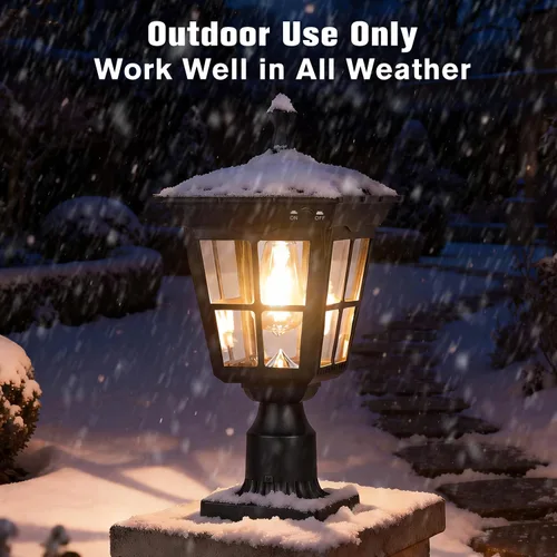 Vista 6 de Lámpara solar para poste de luz, aluminio fundido, impermeable, luces LED de pilar con vidrio para exteriores, del atardecer al amanecer, luz solar
