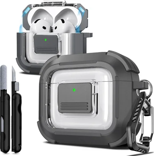 Vista 7 de R-fun Funda de carga compatible con AirPods de 2ª generación 2019, 1ª generación 2016, protección completa contra caídas, tapa desplegable