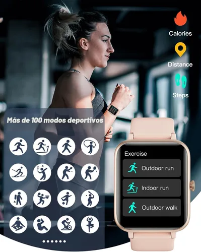 Vista 4 de GRV Reloj inteligente para mujer, llamada Bluetooth, para iPhone Android Rosa bebé