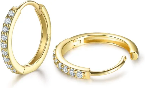 Vista 5 de Aretes pequeños en forma de círculo de plata de ley 925 con circonia cúbica, 3 pares de aros chapados en oro blanco de 14 quilates para piercing