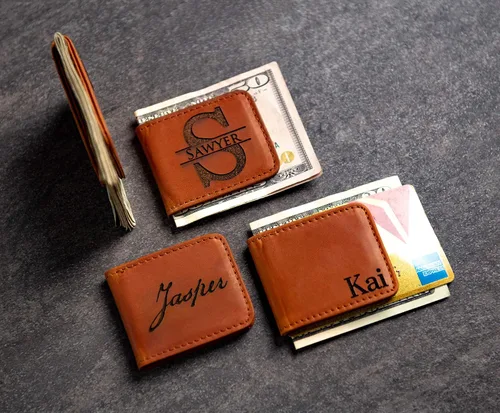 Vista 7 de Personalized Leather Magnetic Money Cash Clip The Palm Beach by Left Coast Original