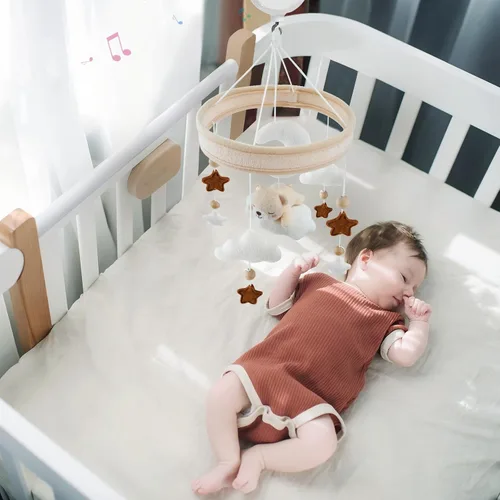 Vista 5 de Crib Mobile with 35 Lullaby Music,Soft Cotton Baby Mobiles for Cribs,Castle