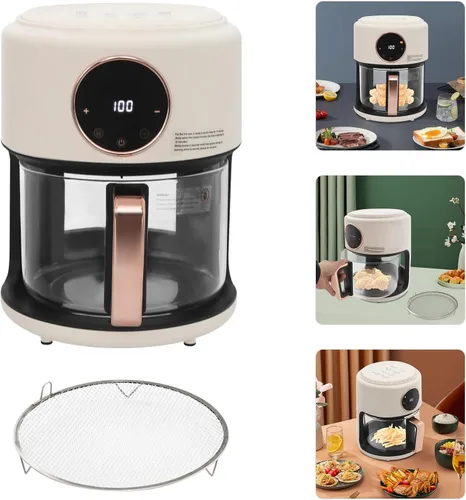Vista 5 de 4.2L 1200W 110V, freidora aireada, freidora de aire de vidrio, freidora aireada visible de 360°, 8 modos preestablecidos de pantalla táctil, olla