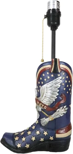 Vista 5 de Ebros Gift Banderín patriótico de piel sintética con diseño de águila calva y bandera americana, bota vaquera, pintada a mano, lámpara de mesa