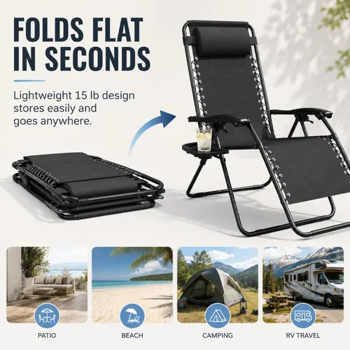 Vista 7 de Zero Gravity Lounge Chair Set of 2, Foldable Outdoor Reclining Chair