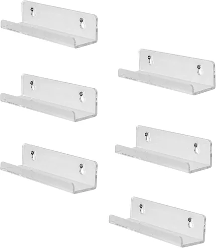 Vista 8 de Sooyee Paquete de 6 estantes flotantes invisibles de acrílico de 7 pulgadas para habitación de niños, estante de pared moderno para almacenamiento