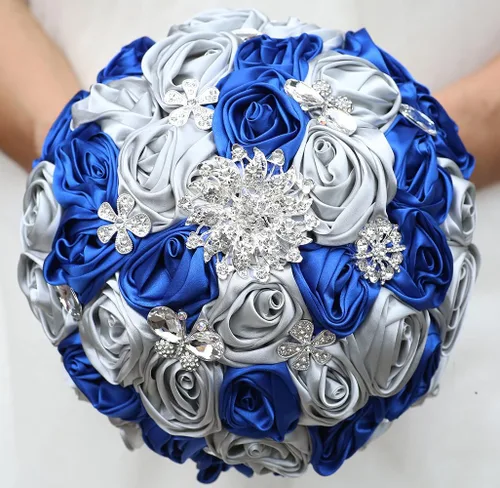 Vista 9 de Sharebeauty Ramo de novia de satén hecho a mano de 7.9 pulgadas, ramo de boda, ramo de flores artificiales