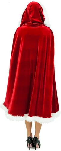 Vista 5 de Capa larga de terciopelo con capucha para Halloween, Navidad, para mujer, disfraz de fiesta de Papá Noel