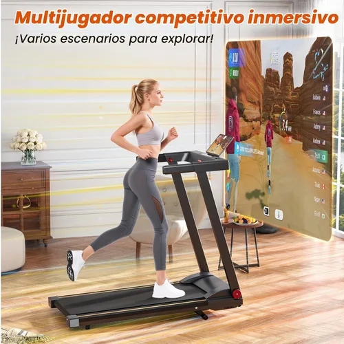 Vista 3 de DeerRun Caminadora plegable para el hogar con 6% de inclinación manual y manubrio, almohadilla plegable compacta para caminar, trotar y correr Negro
