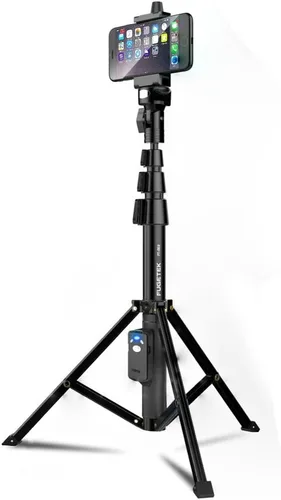 Vista 8 de Fugetek Trípode profesional para teléfono celular de 62", diseño ultra estable de 4 patas, control remoto Bluetooth, bastón y patas 100%