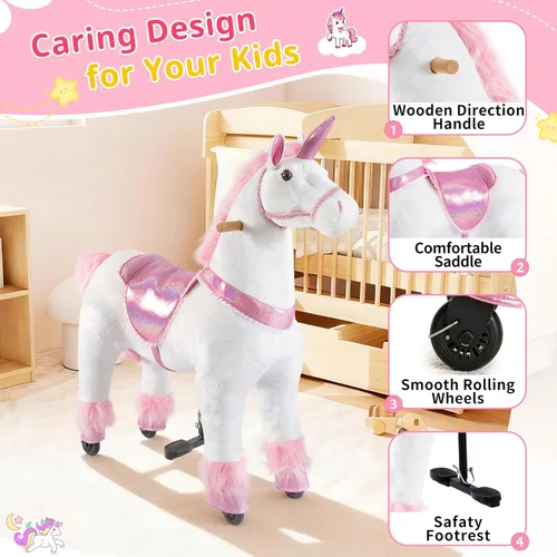 Vista 5 de Juguete de montar unicornio Pipleo para niños de 4 a 9 años, juguete de montar unicornio, animal de peluche mecánico de unicornio, sin batería ni