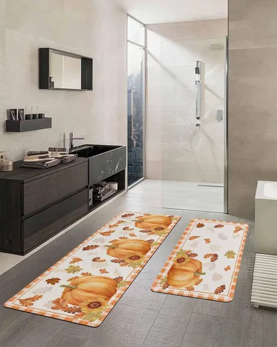 Vista 2 de Tapete de baño de calabaza a cuadros para bañera, antideslizante, de secado rápido y absorbente, de tierra de diatomeas, fregadero de cocina