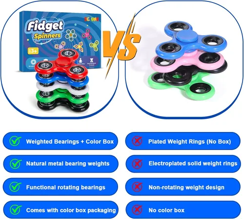 Vista 2 de SCIONE Fidget Spinners - Paquete de 5 juguetes sensoriales para aliviar el estrés para adultos y niños, juguetes para reducir la ansiedad, rellenos