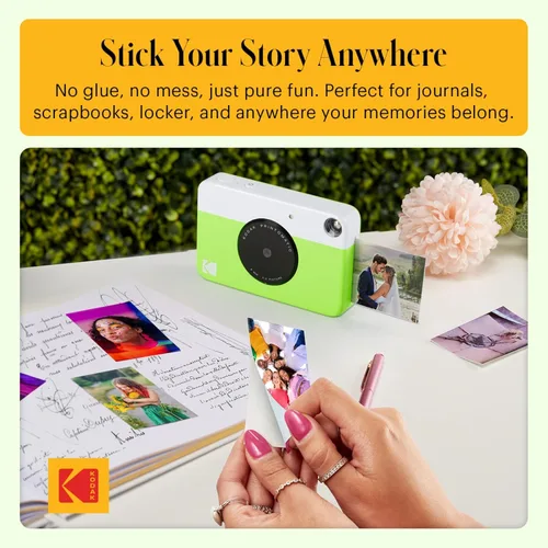 Vista 5 de Kodak Printomatic - Cámara instantánea (verde) todo en paquete + papel Zink (20 hojas) + funda de lujo + álbum de fotos + 7 juegos de calcomanías +