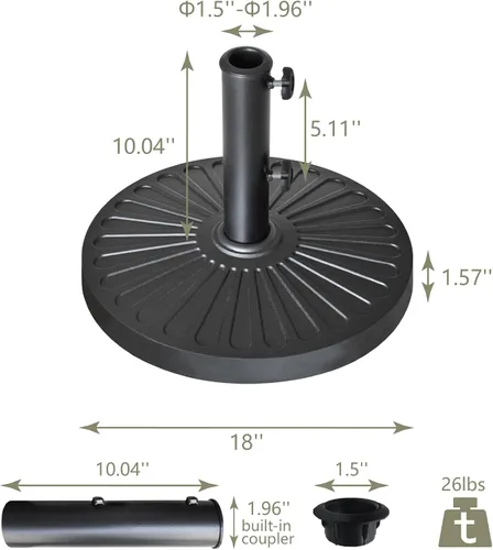 Vista 3 de EliteShade USA Base de Sombrilla Soporte Market Patio Exterior Resistente Portasombrillas con Patrón Radial Cóncavo, Negro