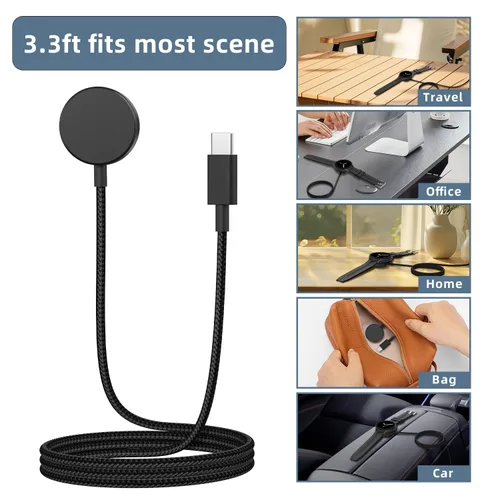 Vista 4 de Cargador USB-C de 3.3 pies compatible con Samsung Galaxy Watch 8/8 Classic/7/Ultra/6/6 Classic/5/5 Pro/4/4 Classic/3/Active 2/Active, cable de carga