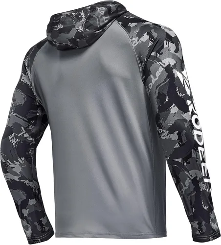 Vista 4 de Rodeel Camiseta de manga larga con capucha para hombre, ajuste holgado, con ventilación y protección solar UPF 50