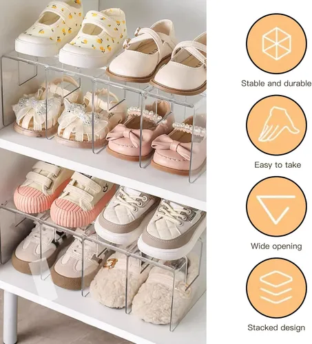 Vista 4 de Zapatero de acrílico transparente para niños, zapatero pequeño, organizador de zapatos de bebé, organizador de zapatos para niños con 4 secciones