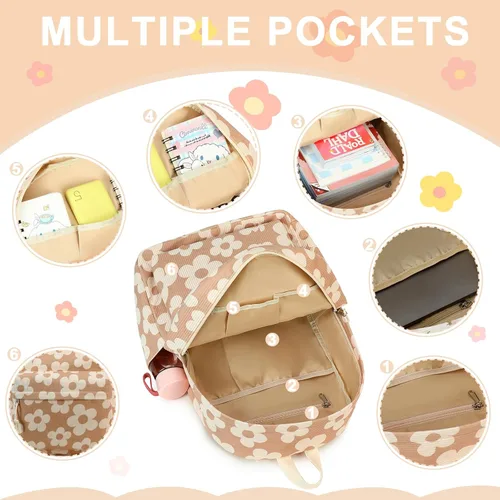 Vista 27 de LOIDOU Mochila para adolescentes y niñas, mochila escolar con lonchera y estuche para lápices, juego de bolsas escolares 3 en 1
