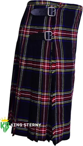 Vista 3 de Kilts - Conjunto de ropa escocesa de 5 yardas para hombre, accesorios para hombre, juego de ropa de tartán Highland Wear (Stewart negro, 32 pulgadas)