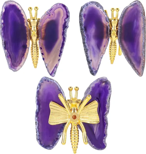 Vista 5 de SUNYIK 2 figuras de ágata morada con soporte de mariposa, piedra curativa y alas de mariposa, decoración para el hogar, oficina, mesa y escritorio