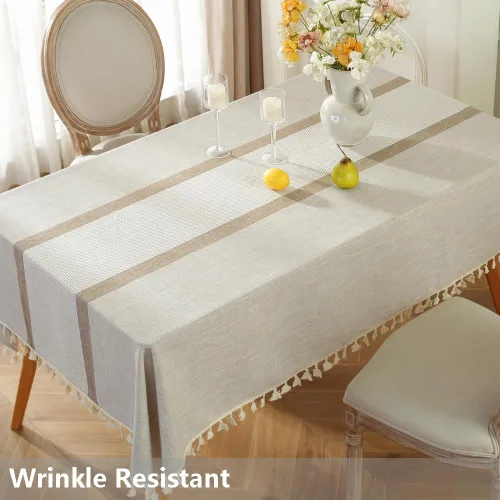 Vista 3 de TruDelve Fundas de Mesa de Algodón Rectangulares de 8 Pies, Mantel Rectangular Oblongo Lavable para Cocina y Comedor (A-Lino, 98"x55", Rectangular)