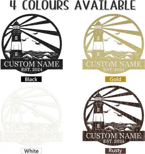 Vista 8 de Letreros de faro de metal personalizados Arte de pared de cabina al aire libre personalizado para playa costera Letrero de apellido Regalo