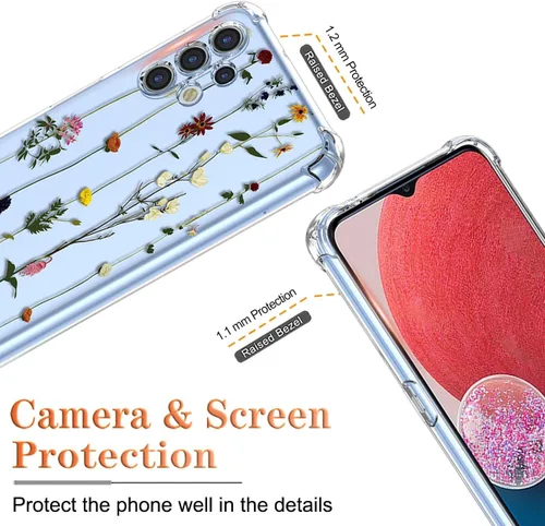 Vista 2 de Funda para Samsung Galaxy A13 4G/A13 LTE 4G (no A13 5G), SM-A135F, con protector de pantalla, funda transparente con patrones de jardín de flores