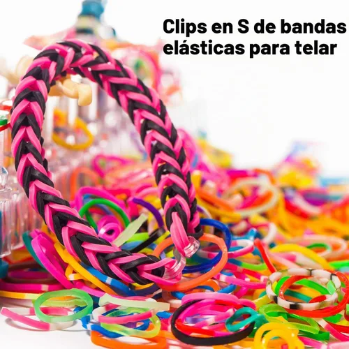 Vista 5 de FEPITO 2000 piezas de bandas de goma para telar, clips en S, clips de banda de plástico, kit de recambios para pulseras de telar, bricolaje