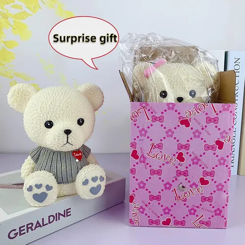 Vista 5 de Alcancía de oso de peluche de dibujos animados de resina, lindo oso monedero, caja de monedas, caja de ahorro de monedas para regalo de niños