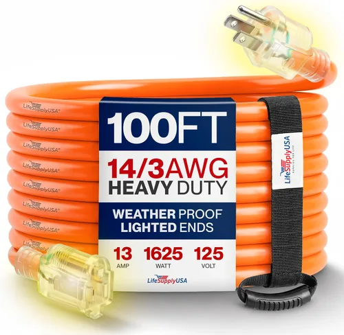 Vista 73 de Cable de extensión SJT de 12/3 300 V con luz LED para uso en interiores y exteriores con enchufe con iluminación LED Amarillo
