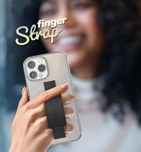 Vista 5 de ENCASED Funda con lazo para los dedos, diseñada para iPhone 15 Pro (2023), funda transparente con correa de mano brillante con soporte de silicona