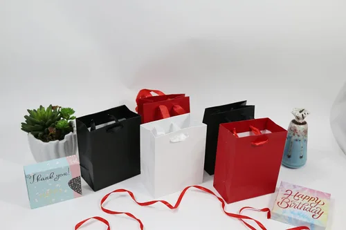 Vista 5 de 12 bolsas de papel de regalo extra pequeñas con asas de cinta (4.5 x 5.5 x 2.5 pulgadas), para recuerdos de fiesta, baby shower, bodas, vacaciones