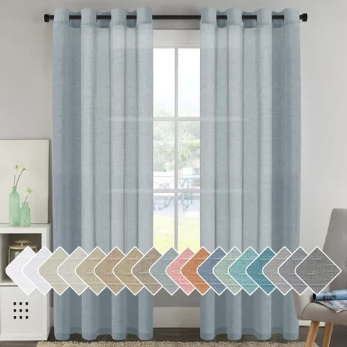 Vista 81 de H.VERSAILTEX Cortinas de lino de mezcla natural para sala de estar/cortinas de lino semitransparentes reductoras de luz de 54 pulgadas de largo
