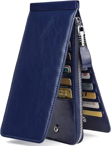 Vista 8 de Women's Genuine Leather Credit Card Holder RFID Long Zipper Purse Wallet 2-cera-rojo