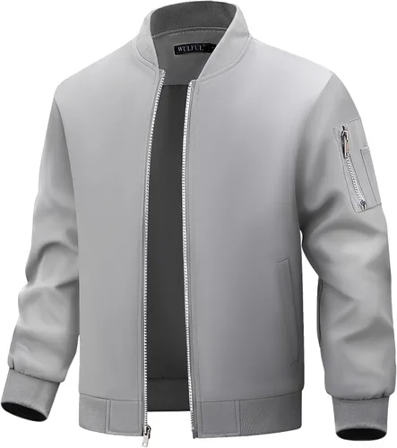 Vista 7 de WULFUL Chaqueta Bomber para Hombre Ligera Casual Cortavientos con Cremallera Abrigo con Bolsillo