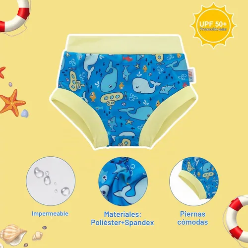 Vista 2 de ALVA - Paquete de 3 pañales de natación reutilizables para bebé, UPF 50+ Niño Color 01